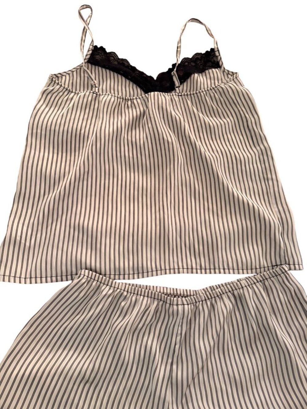 H Halston Womens Camisole Pajama Set Size M White Black Stripe Satin Lounge - Picture 9 of 9